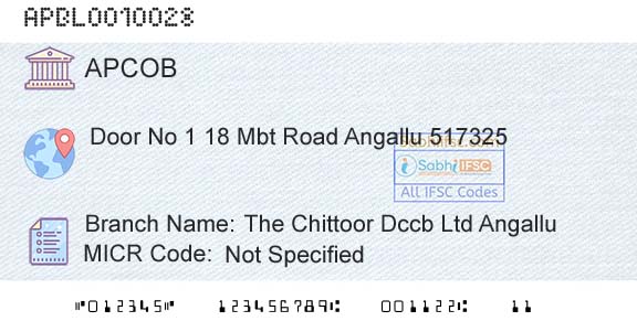 The Andhra Pradesh State Cooperative Bank Limited The Chittoor Dccb Ltd AngalluBranch 