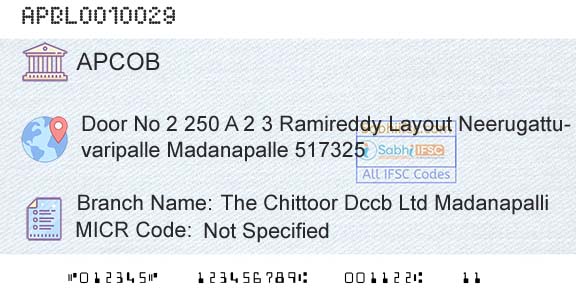 The Andhra Pradesh State Cooperative Bank Limited The Chittoor Dccb Ltd MadanapalliBranch 