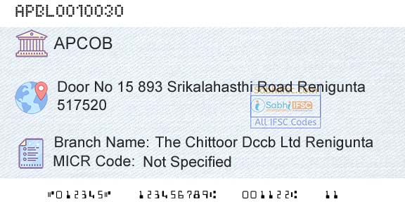 The Andhra Pradesh State Cooperative Bank Limited The Chittoor Dccb Ltd ReniguntaBranch 