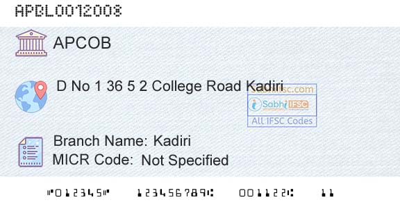 The Andhra Pradesh State Cooperative Bank Limited KadiriBranch 