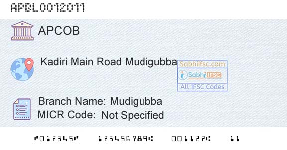 The Andhra Pradesh State Cooperative Bank Limited MudigubbaBranch 