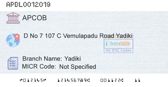 The Andhra Pradesh State Cooperative Bank Limited YadikiBranch 