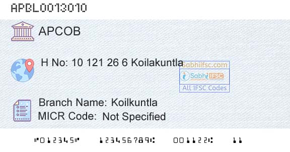 The Andhra Pradesh State Cooperative Bank Limited KoilkuntlaBranch 