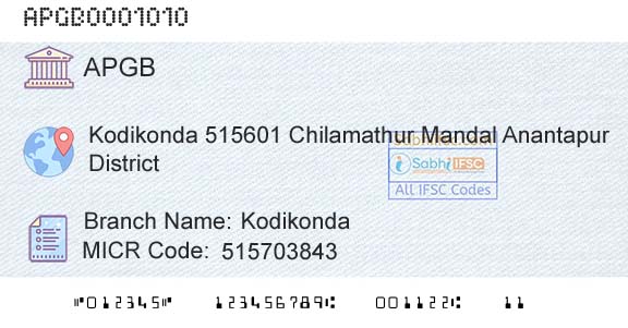 Andhra Pragathi Grameena Bank KodikondaBranch 