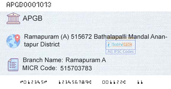 Andhra Pragathi Grameena Bank Ramapuram A Branch 