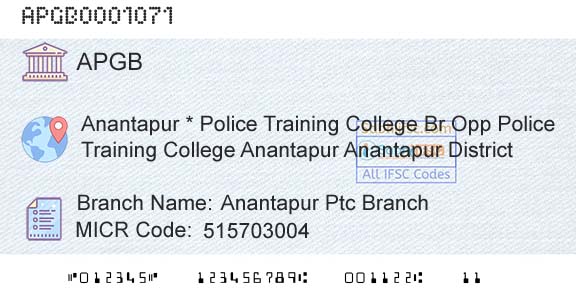 Andhra Pragathi Grameena Bank Anantapur Ptc BranchBranch 