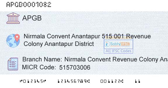 Andhra Pragathi Grameena Bank Nirmala Convent Revenue Colony AnantapurBranch 