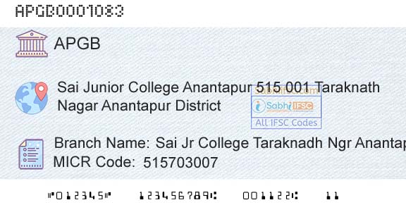 Andhra Pragathi Grameena Bank Sai Jr College Taraknadh Ngr AnantapurBranch 
