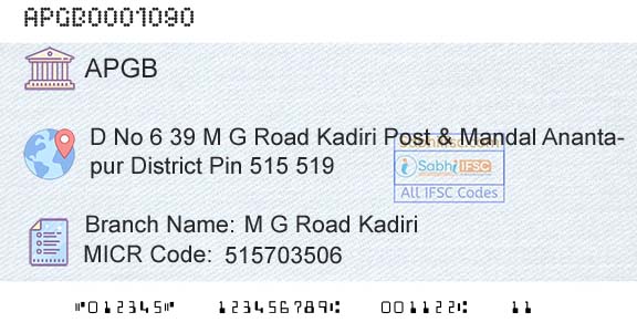 Andhra Pragathi Grameena Bank M G Road KadiriBranch 