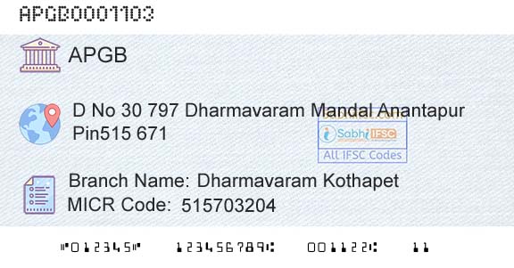 Andhra Pragathi Grameena Bank Dharmavaram KothapetBranch 