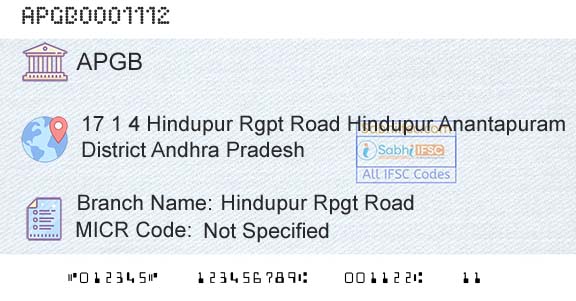 Andhra Pragathi Grameena Bank Hindupur Rpgt RoadBranch 