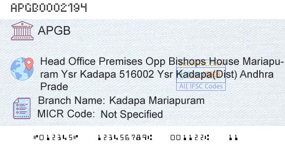 Andhra Pragathi Grameena Bank Kadapa MariapuramBranch 