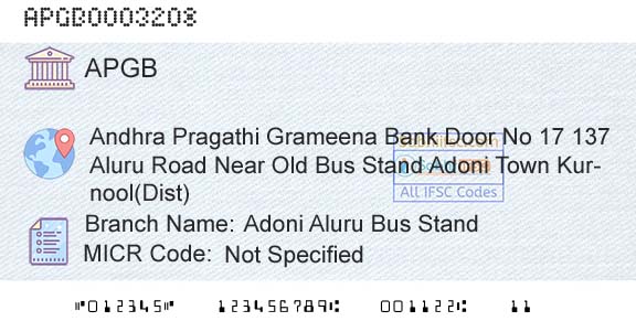 Andhra Pragathi Grameena Bank Adoni Aluru Bus StandBranch 