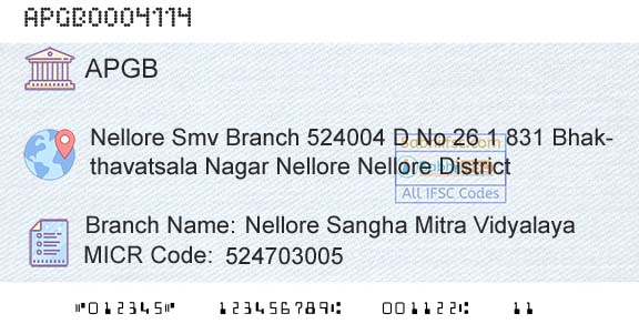 Andhra Pragathi Grameena Bank Nellore Sangha Mitra VidyalayaBranch 