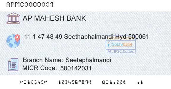 The Ap Mahesh Cooperative Urban Bank Limited SeetaphalmandiBranch 