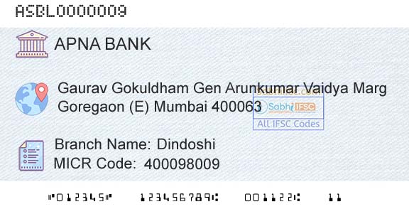 Apna Sahakari Bank Limited DindoshiBranch 