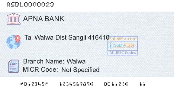 Apna Sahakari Bank Limited WalwaBranch 