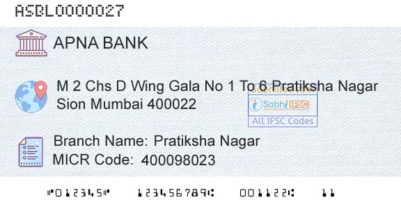 Apna Sahakari Bank Limited Pratiksha NagarBranch 