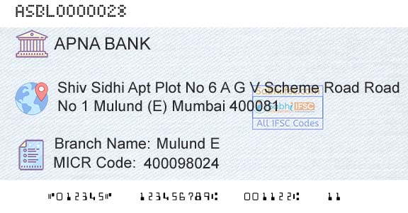 Apna Sahakari Bank Limited Mulund E Branch 