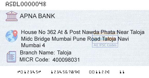 Apna Sahakari Bank Limited TalojaBranch 