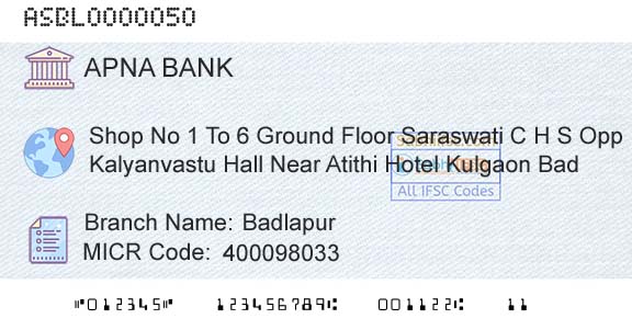 Apna Sahakari Bank Limited BadlapurBranch 