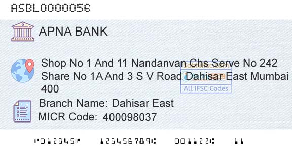 Apna Sahakari Bank Limited Dahisar EastBranch 