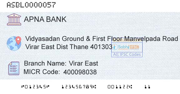 Apna Sahakari Bank Limited Virar EastBranch 