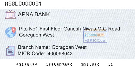 Apna Sahakari Bank Limited Goragoan WestBranch 