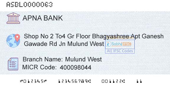 Apna Sahakari Bank Limited Mulund WestBranch 