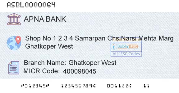 Apna Sahakari Bank Limited Ghatkoper WestBranch 