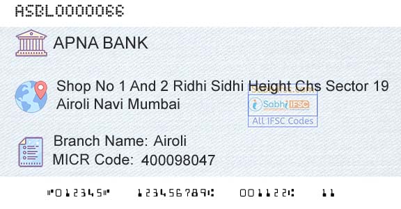 Apna Sahakari Bank Limited AiroliBranch 