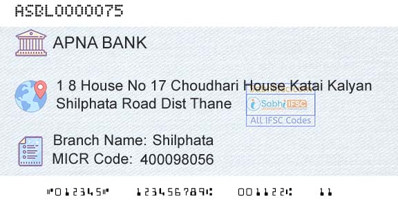 Apna Sahakari Bank Limited ShilphataBranch 