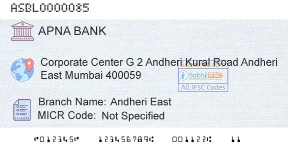 Apna Sahakari Bank Limited Andheri EastBranch 