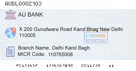 Au Small Finance Bank Limited Delhi Karol BaghBranch 
