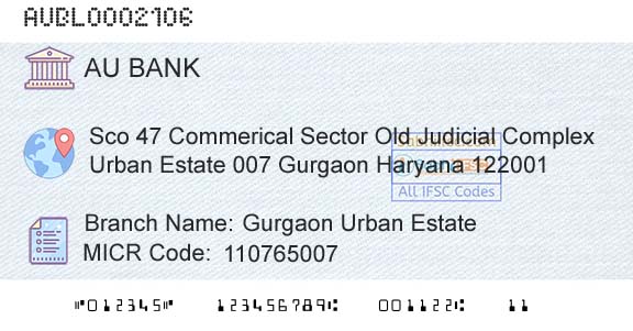 Au Small Finance Bank Limited Gurgaon Urban Estate Branch 