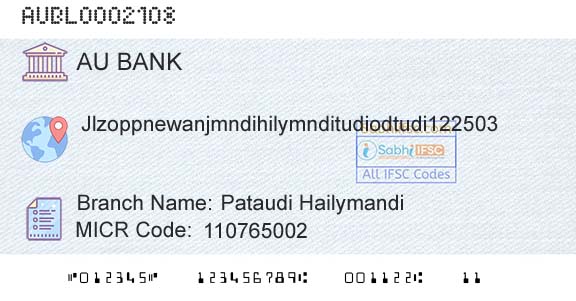 Au Small Finance Bank Limited Pataudi HailymandiBranch 