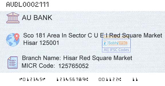 Au Small Finance Bank Limited Hisar Red Square MarketBranch 