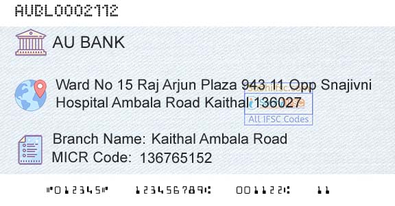 Au Small Finance Bank Limited Kaithal Ambala RoadBranch 