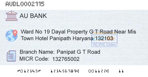 Au Small Finance Bank Limited Panipat G T RoadBranch 
