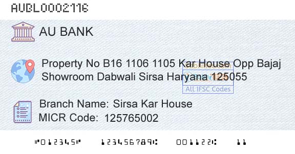 Au Small Finance Bank Limited Sirsa Kar HouseBranch 