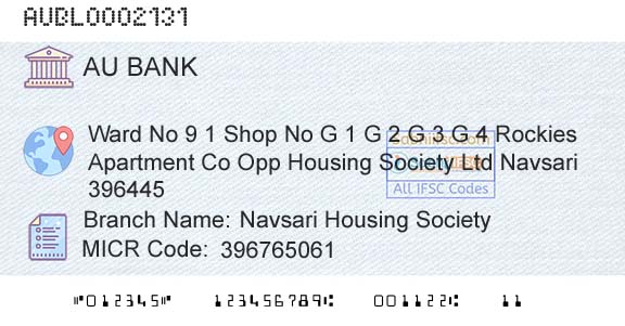 Au Small Finance Bank Limited Navsari Housing SocietyBranch 