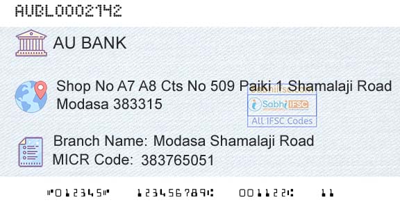 Au Small Finance Bank Limited Modasa Shamalaji RoadBranch 