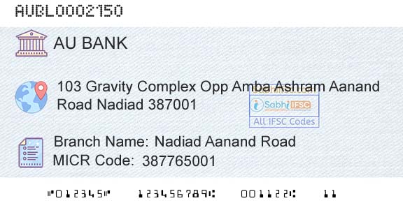Au Small Finance Bank Limited Nadiad Aanand RoadBranch 