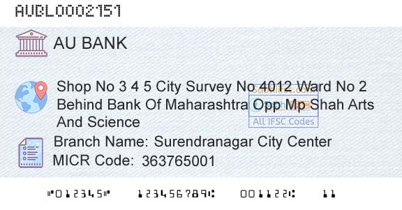 Au Small Finance Bank Limited Surendranagar City CenterBranch 