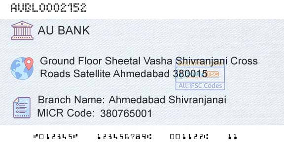 Au Small Finance Bank Limited Ahmedabad ShivranjanaiBranch 
