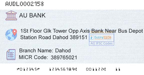 Au Small Finance Bank Limited DahodBranch 