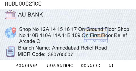 Au Small Finance Bank Limited Ahmedabad Relief RoadBranch 