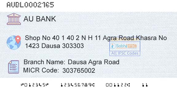 Au Small Finance Bank Limited Dausa Agra RoadBranch 