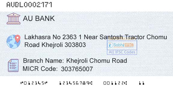 Au Small Finance Bank Limited Khejroli Chomu RoadBranch 
