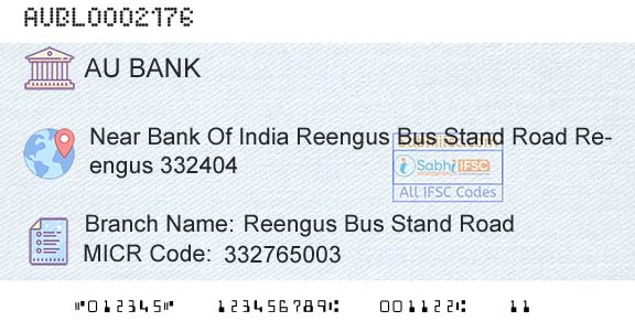 Au Small Finance Bank Limited Reengus Bus Stand RoadBranch 